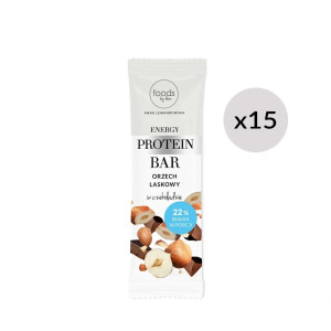 Energy Protein Bar orzech laskowy 35g x15 | 10g białka roślinnego | czekolada 55% kakao | bez oleju palmowego i konserwantów