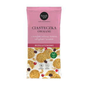 Bezglutenowe ciasteczka owsiane z nerkowcami, żurawiną i rodzynkami, 100 g