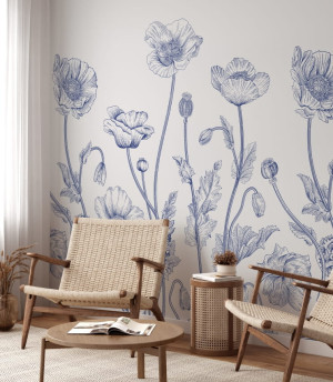 Tapeta blue and white poppies