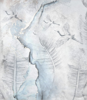 Próbka tapety abstract leaves and cranes