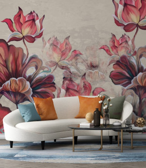 Fototapeta painted leaves and water lilies