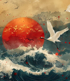 Próbka tapety cranes over the ocean