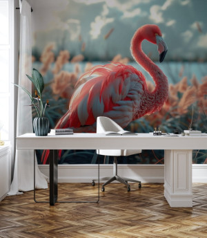 Fototapeta pink flamingos in the bay