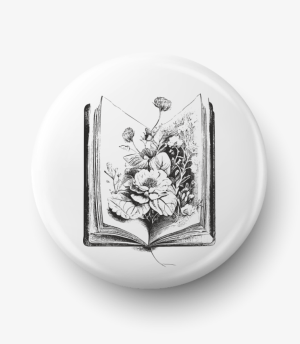 Button książka z kwiatami