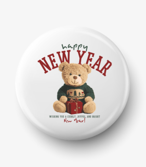 Button życzenia noworoczne od misia