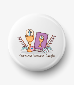 Button komunia kielich biblia