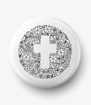 Button krzyż kwiaty ptaszki