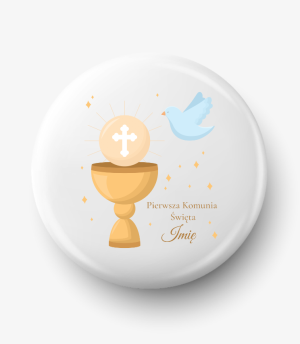 Button kielich opłatek Pierwsza Komunia Święta