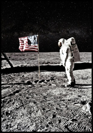 Plakat astronauta na księżycu