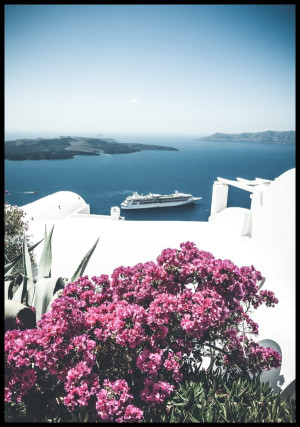 Plakat biała architektura Santorini
