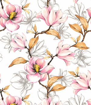 Próbka tapety magnolia malowana akwarelą