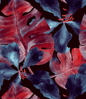 Próbka tapety hibiskus i monstera