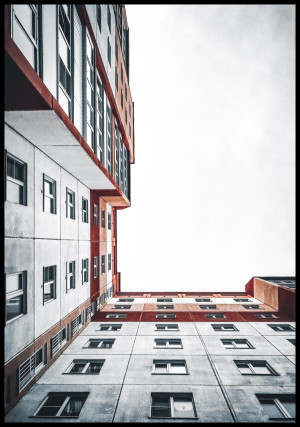 Plakat widok na budynek z podwórka
