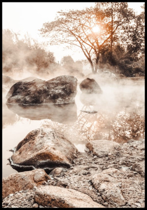 Plakat wschód słońca w gorącym źródle