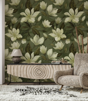 Tapeta magnolia na zielonym tle