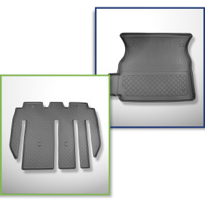 Kit tapis de coffre et tapis de voiture TPE pour: Tesla Model X SUV (01.2021-....) - 7 places;derrière 2ème rangée de sièges (3me rangée abaissée)