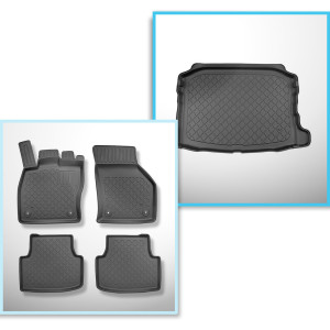 Kit tapis de coffre et tapis de voiture TPE pour: Seat Leon IV KL Hayon (03.2020-....) - coffre inférieur;modèle sans plancher amovible de coffre;non