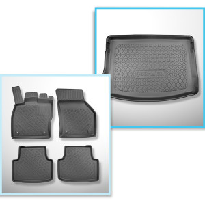 Kit tapis de coffre et tapis de voiture TPE pour: Seat Leon IV KL Hayon (03.2020-....) - coffre supérieur;plancher amovible au plus haut niveau;pas p