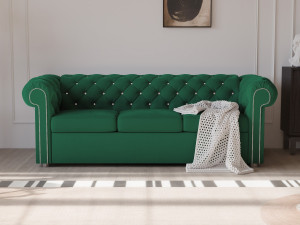 Sofa Chesterfield LUX Trzyosobowa kanapa z automatem typu DELFIN, eleganckie pikowanie guzikami lub diamentami Swarovski