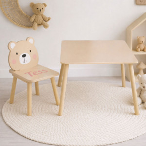 Tafel en berenstoeltje met naam berenpoot | Kindertafelset met naam