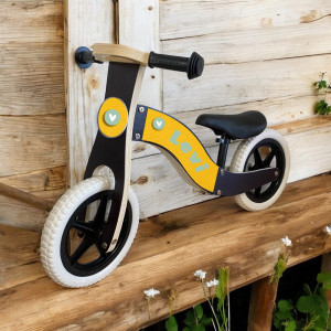 Loopfiets met naam oker | houten loopfiets blck| loopfiets 2 jaar