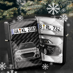 Persönlich gestaltetes Feuerzeugbenzin Carbon mit deinem Auto u. Kennzeichen untern Weihnachtbaum!