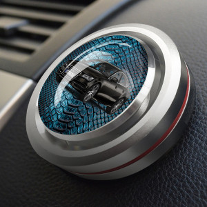 Individuelle Autoduftdose Chrom-M mit deinem Auto u. Kennzeichen mit Blaues Schlangenleder Hintergrund. - auto4style