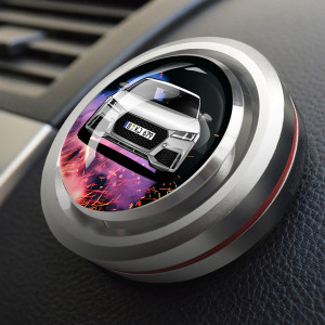 Individuelle Autoduftdose Chrom-M mit deinem Auto u. Kennzeichen mit Feuer Hintergrund. - auto4style