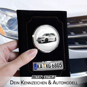 Fahrzeugschein Hülle mit eigenem Auto-Modell und Kennzeichen. Perfektes Geschenk für Auto-Enthusiasten. Jetzt personalisieren und schützen!