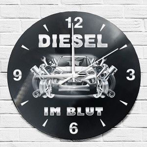 Wanduhr Bedruckt-L Diesel im Blut mit deinem Automodell und Kennzeichen! Wanduhr Auto personalisiert Autouhr Kfz Automotiv - auto4style