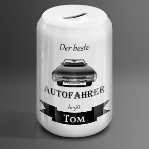Personalisierte Spardose mit Auto-Modell, Kennzeichen & deinem Namen - Ideal für deinen Bruder und als besonderes Geburtstagsgeschenk für Männer.