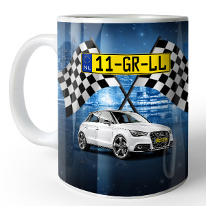 Gepersonaliseerde Mok- M Stad met Vlaggen met jouw automodel en kenteken! Probeer nu de preview!