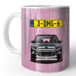 Gepersonaliseerde Mok- M roze slangenhuid met uw automodel en kenteken! Probeer nu de preview!