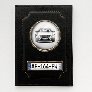 Étui de carte cuire noir avec le modèle et la plaque d'immatriculation de votre véhicule!  Testez l'aperçu maintenant!