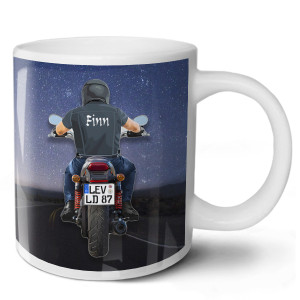 Personalisierte Biker-Tasse für Männer | Einzigartige Geschenkidee: Motorrad-Tasse mit seinem Namen u. Kennzeichen, TOP für Männer Motorradfahrer!