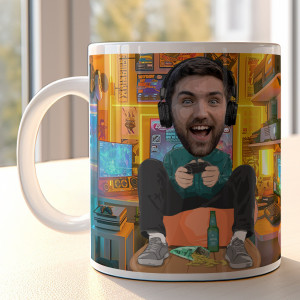 Lustige Gamer-Geschenke: Dein Gesicht als Gamer auf der Tasse! | Lustige Geschenkidee für Gamer | Persönalisierte Tasse mit Gamer-Themen: M u. L Größe