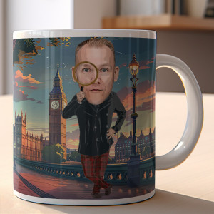 Lustige Tasse für Detektiv mit Wunsch - Gesicht personalisiert | Tasse als Geschenk mit Detektiv-Motiv, TOP Detektiv-Tasse mit englischem Hintergrund