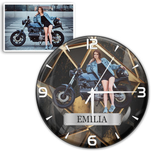 Personalisierte Wanduhr mit deinem Motorrad u. Kennzeichen in Größe M mit Deinem Foto