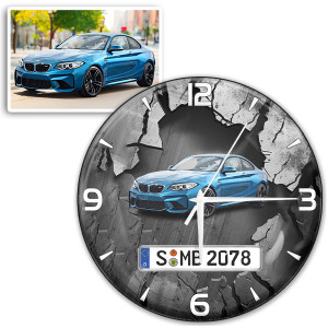 Personalisierte Wanduhr Auto mit Nummernschild – Perfektes Geschenk für Auto-Liebhaber, Wanduhr mit Kennzeichen für den Autobesitzer - auto4style
