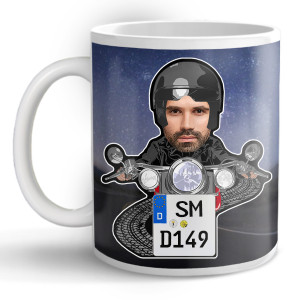Personalisierte Motorrad-Tasse – Motorrad Comic Tasse mit Karikatur, Kennzeichen & Gesicht – Das perfekte Geschenk für echte Biker! - auto4style