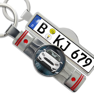 Portachiavi con targa auto e foto vettura – Portachiavi pistone regalo uomo – Idea regalo automobilista originale – Sorprendente!