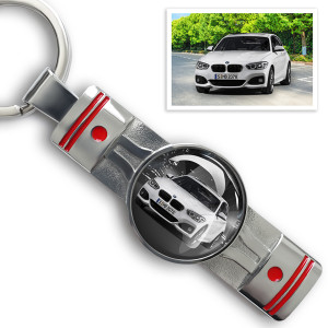 Portachiavi pistone personalizzato con foto auto e targa – Accessori auto unici – Regalo motori personalizzato – Perfetto per un uomo speciale!