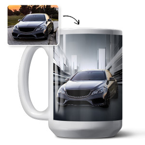 Personalisierte Fototasse mit Auto und Kennzeichen – Dein Auto im Stadtmotiv – Geschenkidee für Autoliebhaber – jetzt in 450 ml! - auto4style