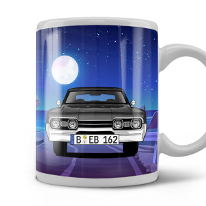 Personalisierte Tasse für Autofahrer – Dein Auto mit Kennzeichen auf Nachtstraße & Mondmotiv – Besonderes Geschenk für Freund – Gestalte jetzt deine!