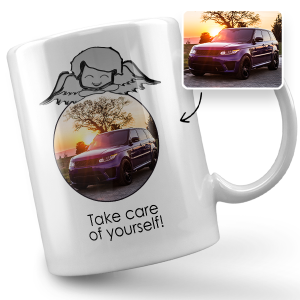 Personalisierte Tasse mit Engel – Tasse mit Autofoto & personalisiertem Spruch – Geschenk zum Führerschein – Schutzengel für Autofahrer - auto4style