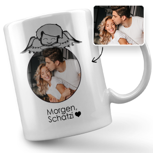 Personalisierte Tasse mit Foto – Schutzengel-Tasse mit personalisiertem Spruch & Paarfoto – Emotionales Valentinstag Geschenk für den Partner