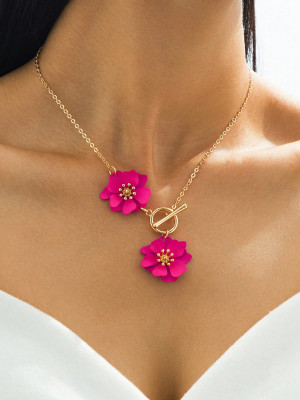 Naszyjnik Fuchsia Bloom kwiaty fuksjowe złoty
