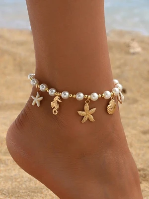 Bransoletka Ocean Pearl na nogę złota