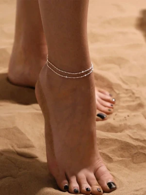 Bransoletka Silver Sparkle podwójna na nogę srebrna
