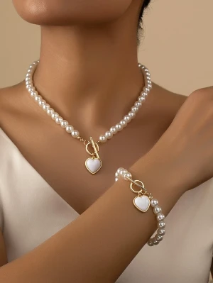 Zestaw Pearl Heart naszyjnik i bransoletka z perłami